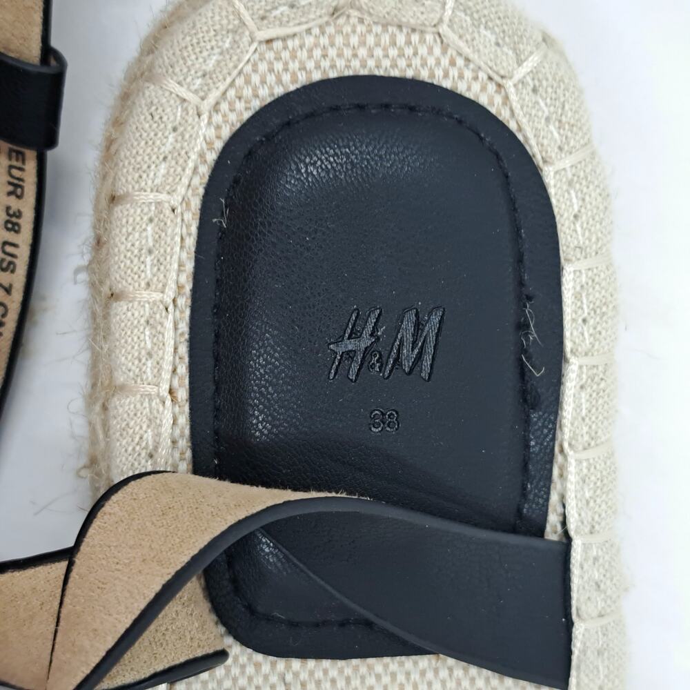 H&M Sandals 38 EU 7 US Braided Detail Espadrilles‎ Platform Ankle Strap Black - Picture 4 of 12